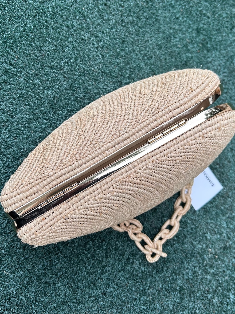 NWT Jonathan Simkhai Bridget Raffia Oyster Shell Clutch Natural Beige - Picture 11 of 16